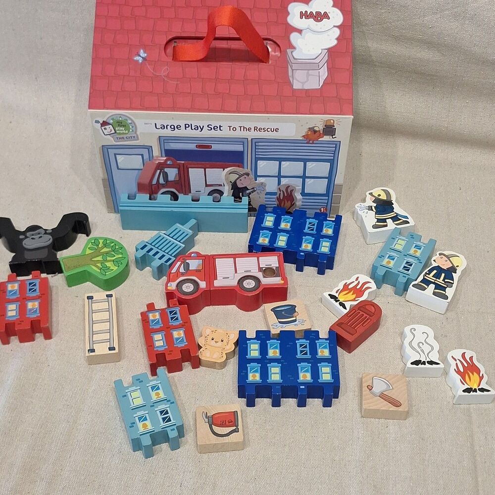 HABA Large Play Set To The Rescue Wooden Firefighter Pretend Play Toy